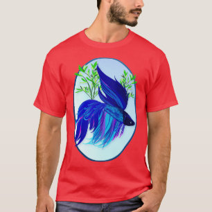 Camiseta Gran Oval de peces azul siamés