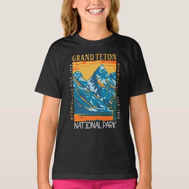 Camiseta Gran Parque Nacional del Tetón Wyoming Retro Moles (Anverso)