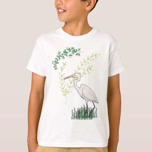 Camiseta Gran patrón de ave floral de Egret (Anverso)