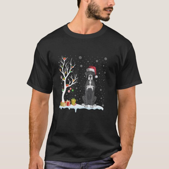 Camiseta Gran Perro Dane Santa Hat Árbol festividad Cristo (Anverso)