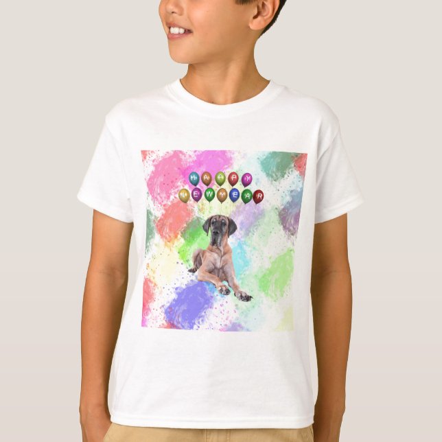 Camiseta Gran perro danés deseando feliz año nuevo (Anverso)