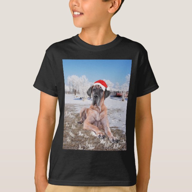 Camiseta Gran Perro De Azulejos Sentado En Gorra De Navidad (Anverso)