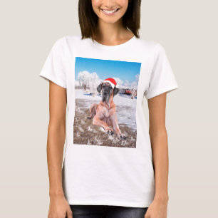 Camiseta Gran Perro De Azulejos Sentado En Gorra De Navidad