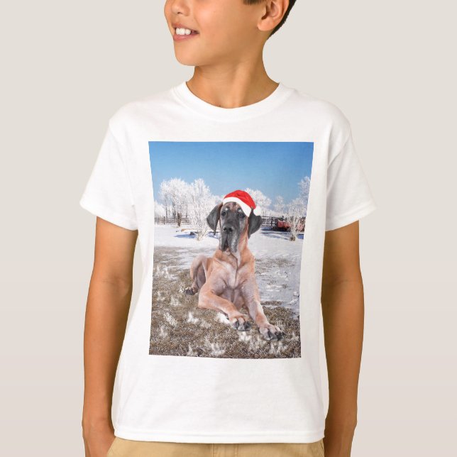 Camiseta Gran Perro De Azulejos Sentado En Gorra De Navidad (Anverso)