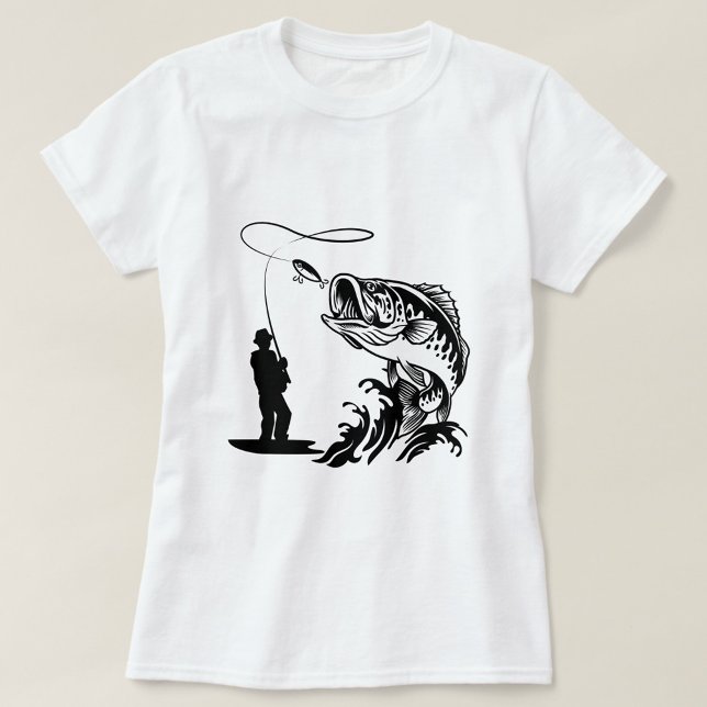 Camiseta Gran pez (Black, White Fishing Silhouette TShirt!)