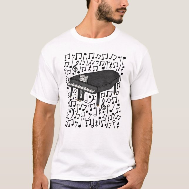 Camiseta Gran piano musical notas músico pianista (Anverso)