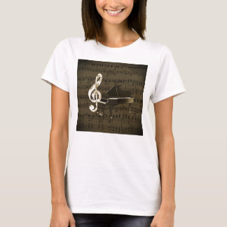 Camiseta Gran Piano Treble Clef Bronze Sheet Music