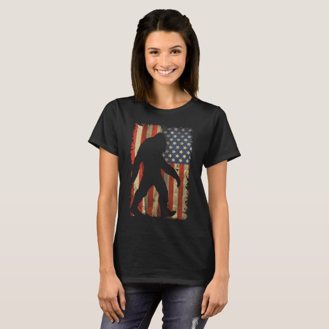 Camiseta Gran pie creo que Sasquatch Patriota Bandera estad (Anverso completo)