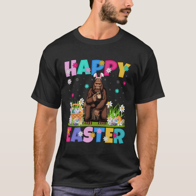 Camiseta Gran pie feliz Conejo de Pascua en Pascua Domingo  (Anverso)
