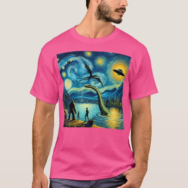Camiseta Gran pie Starry Night Loch Ness Alien Ufo Dragon C (Anverso)