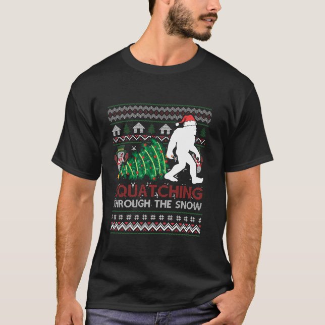 Camiseta Gran pie Ugly Santa Hat Light Funny Sasquatch Chri (Anverso)