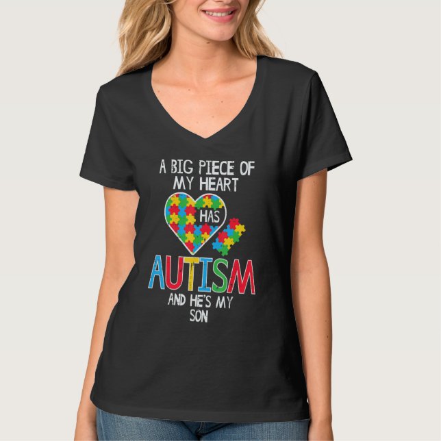 Camiseta Gran Pieza De Mi Autismo Del Corazón Hijo Concienc (Anverso)