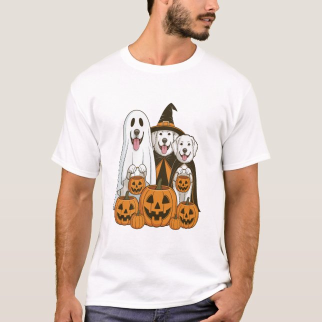 Camiseta Gran Pirineo Perro Bruja Fantasma Halloween Combin (Anverso)