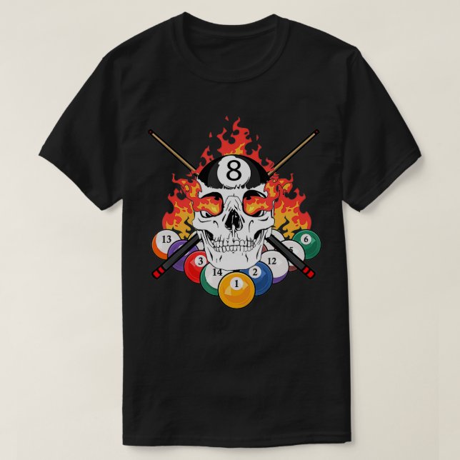 Camiseta Gran Piscina Billiards Player Skull Billiard Cual  (Diseño del anverso)