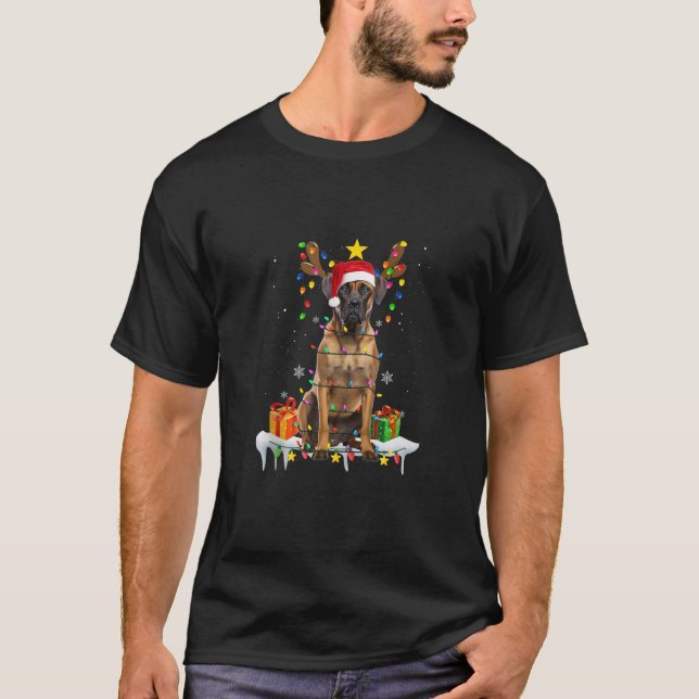 Camiseta Gran reno de danés árbol de navidad ilumina a niño (Anverso)