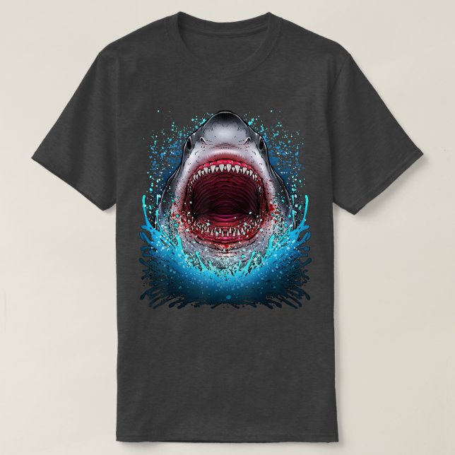 Camiseta Gran tiburón blanco abierto con dientes de ternera (Diseño del anverso)