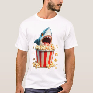 Camiseta Gran Tiburón Blanco Comiendo Popcorn Gracioso Tibu