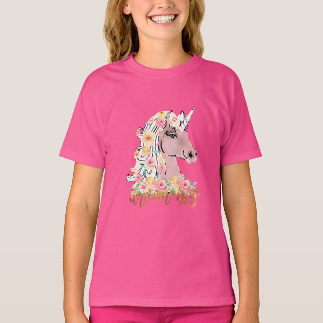 Camiseta Gran Unicornio Floral de los Sueños (Anverso)