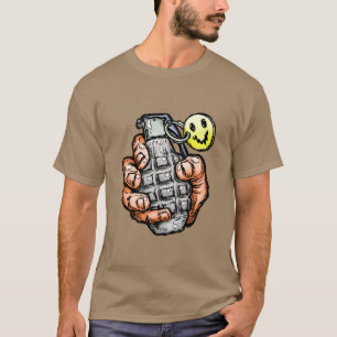 Camiseta Granada de Mano con Cara Feliz, Estilo Cómic