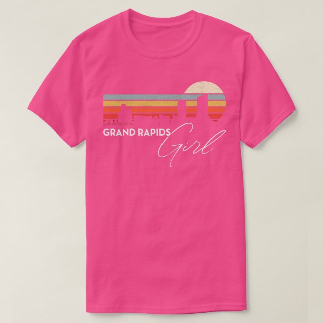 Camiseta Grand Rapids Chica Retro Sunset City Skyline Souve (Diseño del anverso)