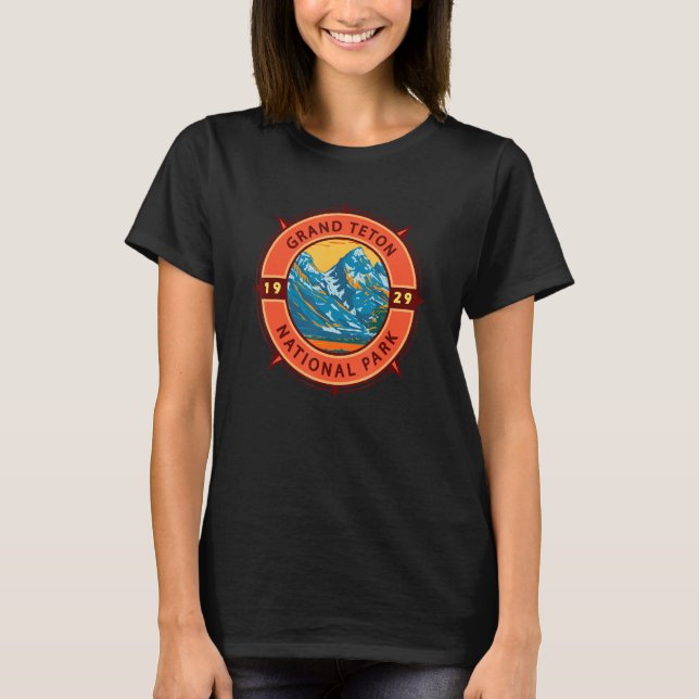 Camiseta Grand Teton National Park Retro Compass Emblem (Anverso)