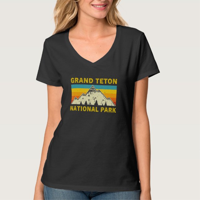 Camiseta Grand Teton National Park Retro Style Mountain Sun (Anverso)