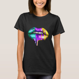 Camiseta Grandes Labios En Morado Verde Y Dorado Amarillo P