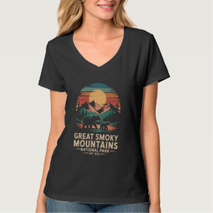 Camiseta Grandes Montañas Ahumadas Con Sunset Retro Senderi