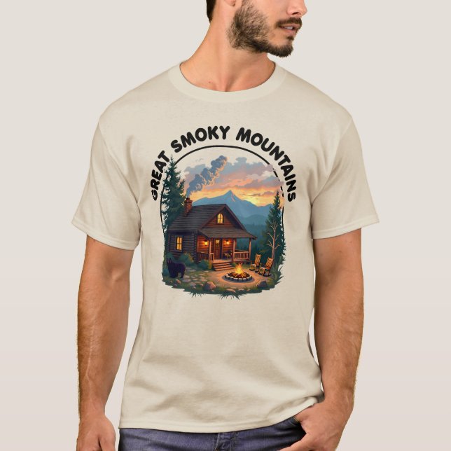 Camiseta Grandes montañas humeantes - Oso y Cabina (Anverso)
