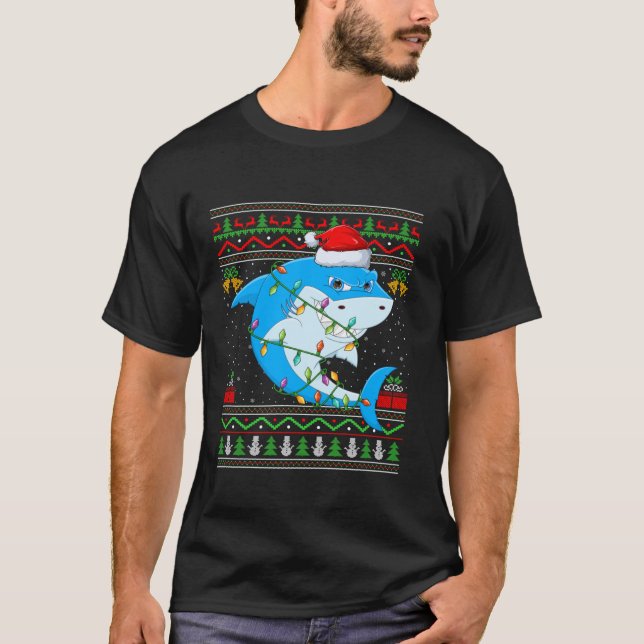 Camiseta Grandes Navidades de tiburones blancos iluminan a  (Anverso)