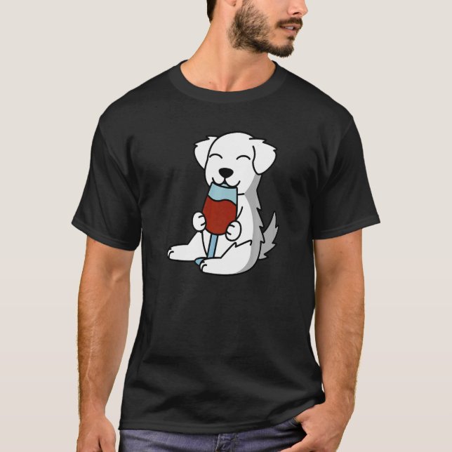 Camiseta Grandes Pirineos Bebiendo Perro de Vino (Anverso)