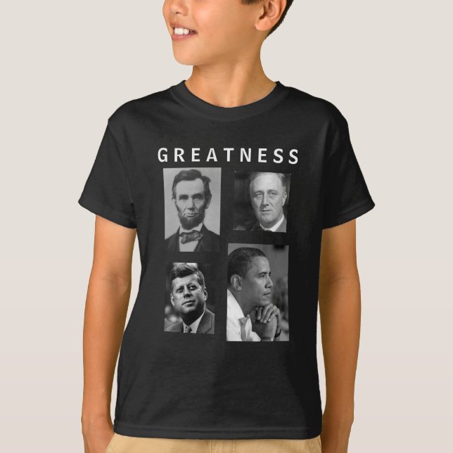 Camiseta GRANDEZA Lincoln FDR JFK Obama - NIÑOS de Obama (Anverso)