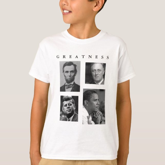 Camiseta GRANDEZA Lincoln FDR JFK Obama - NIÑOS de Obama (Anverso)