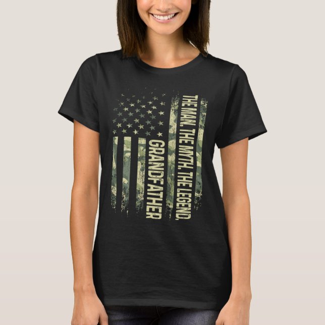 Camiseta Grandfather Man Myth Legend Camo American Flag Fat (Anverso)