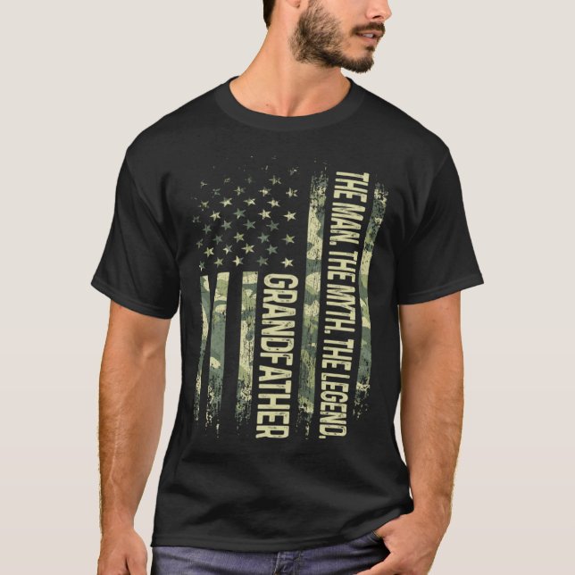 Camiseta Grandfather Man Myth Legend Camo American Flag Fat (Anverso)