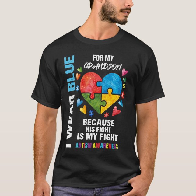 Camiseta Grandma Grandpa I Wear Blue For My Grandson Autism (Anverso)
