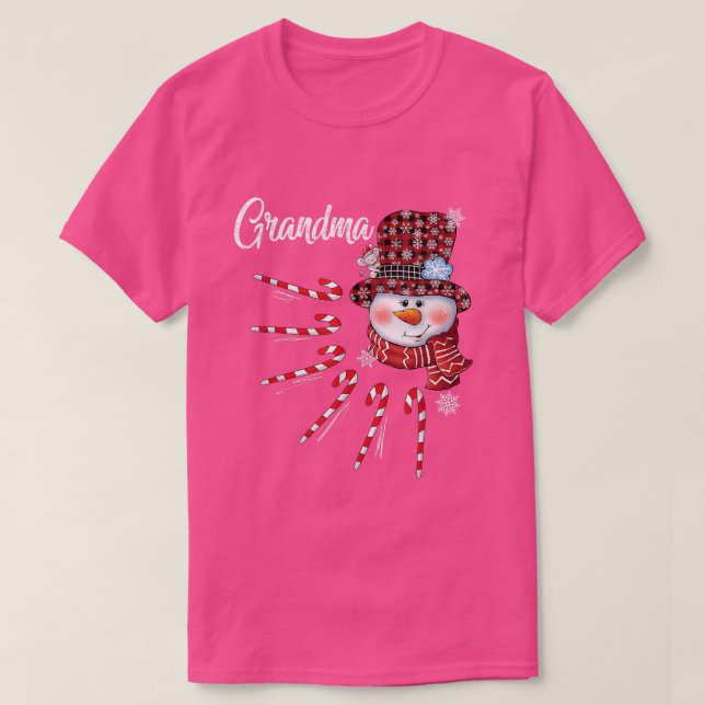 Camiseta Grandma Snowman Candy Cane Christmas Red Plaid Hat (Diseño del anverso)
