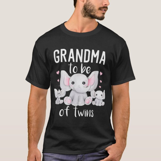 Camiseta Grandma To Be Of Twins Elephant Baby Shower Twin (Anverso)