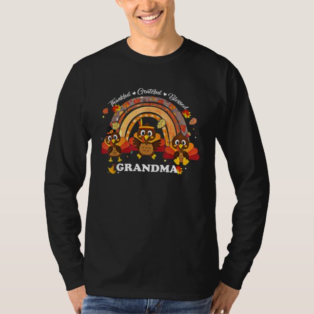 Camiseta Grandma Turkey Rainbow Sunflower Thankful Grateful (Anverso)