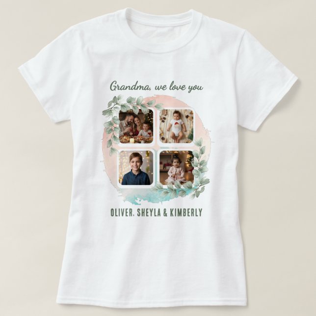 Camiseta Grandma we love you 6 Photo Collage Eucalyptus (Diseño del anverso)