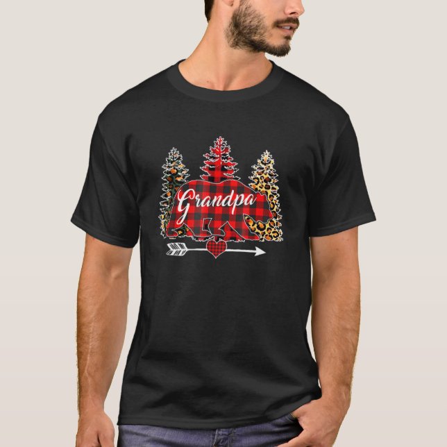 Camiseta Grandpa Bear Christmas Tree Leopard Red Buffalo Fa (Anverso)
