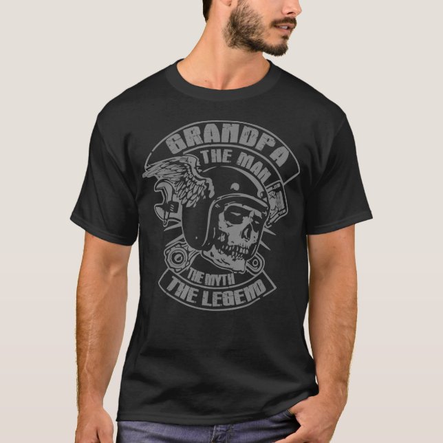 Camiseta Grandpa The Man The Myth The Legend Skull Biker (Anverso)