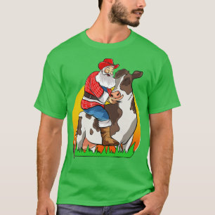 Camiseta Granja agrícola de Santa Farming Cow Feliz Navidad