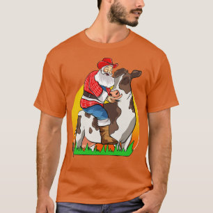 Camiseta Granja agrícola de Santa Farming Cow Feliz Navidad