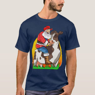 Camiseta Granja agrícola de Santa Farming Cow Feliz Navidad