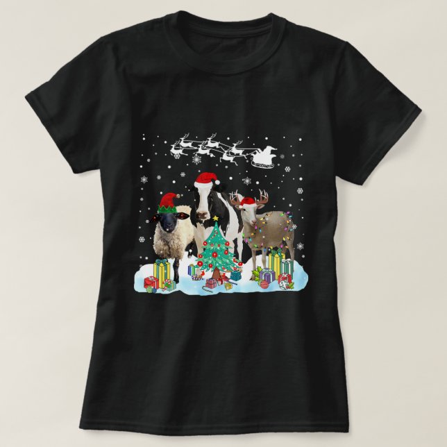 Camiseta Granja Animal Árbol de Navidad Oveja Vaca Reno de  (Diseño del anverso)