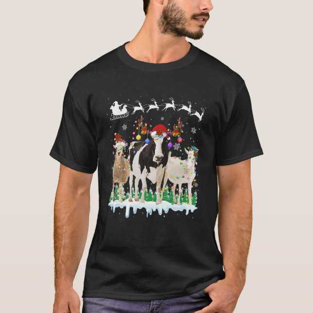 Camiseta Granja Animal Árbol de Navidad Oveja Vaca Reno de  (Anverso)
