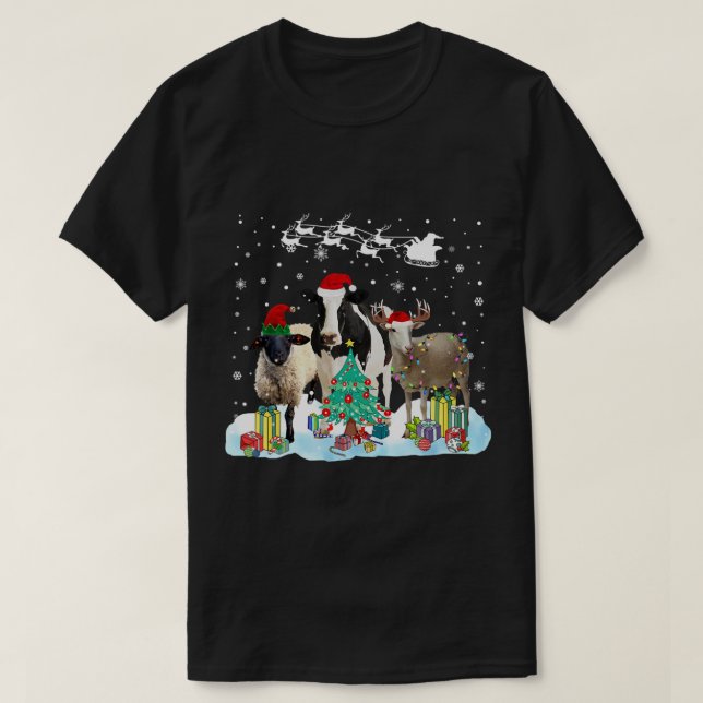 Camiseta Granja Animal Árbol de Navidad Oveja Vaca Reno de  (Diseño del anverso)