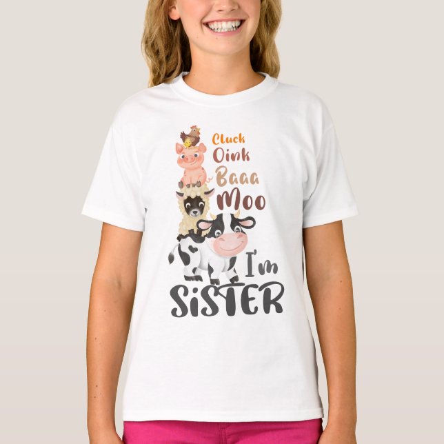 Camiseta Granja Animales Primer Cumpleaños Hermana Sis (Anverso)