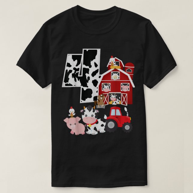 Camiseta Granja Barnyard Tema Cerdo Caballo de Vaca 4º Cump (Diseño del anverso)